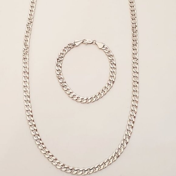 Goldfathers Jewelry.  Rhodium Layered Med. Grooved Curb Link Set.  UNISEX. - Picture 1 of 5